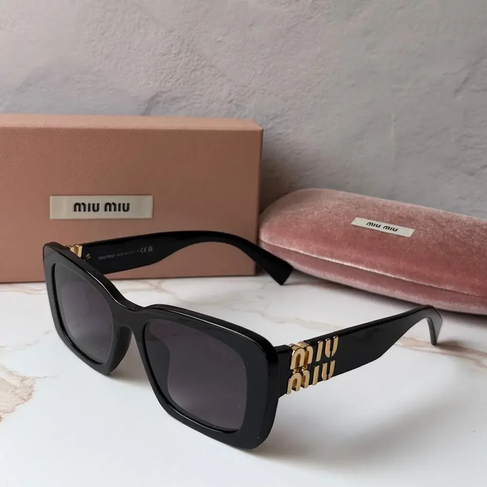 NEW Miu Miu MU07YS 1AB5D1 Black Gold Square Sunglasses